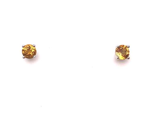 Silver Citrine Stud Earrings 4mm