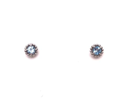 Silver Blue Topaz Stud Earrings 3mm