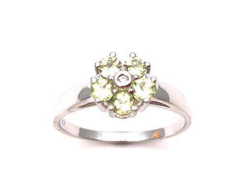 Silver Peridot & CZ Cluster Ring