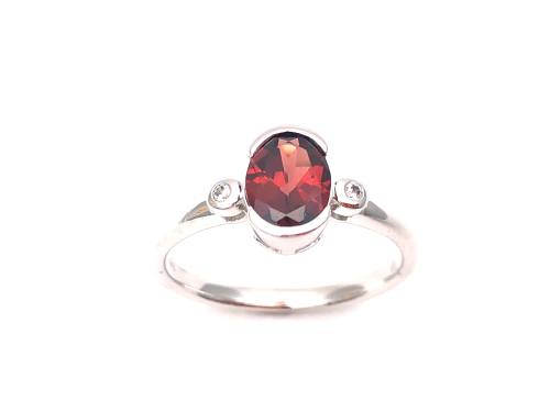 Silver Garnet & CZ 3 Stone Ring