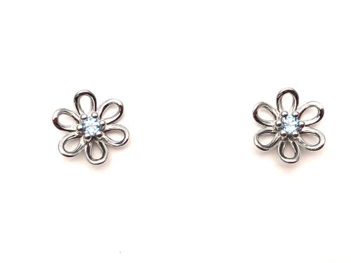 Silver Blue Topaz Flower Stud Earrings 10mm