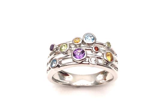 Silver Multi Gemstone Bubble Ring