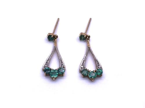 9ct Emerald & Diamond Drop Earrings