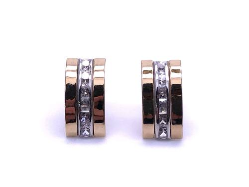 9ct Two Colour CZ Stud Earrings