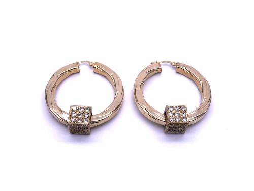 9ct Yellow Gold CZ Hoops Earrings