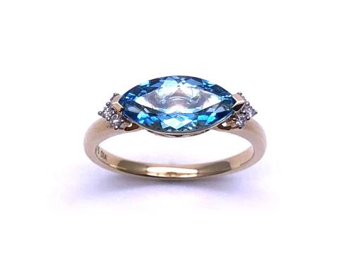 9ct Yellow Gold Swiss Blue Topaz & Diamond Ring