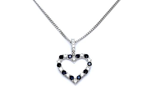 Silver Sapphire & CZ Open Heart Pendant & Chain