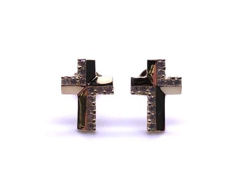 9ct Yellow Gold CZ Cross Stud Earrings