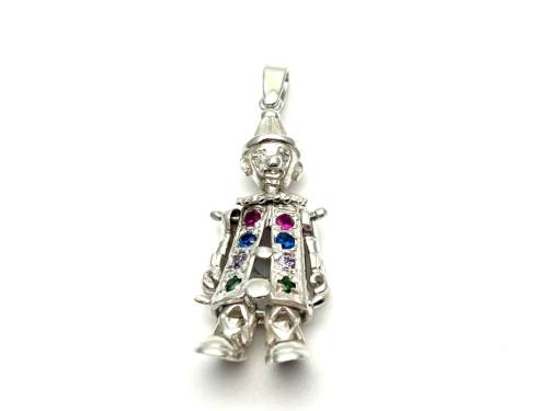 Silver Moveable CZ Clown Pendant