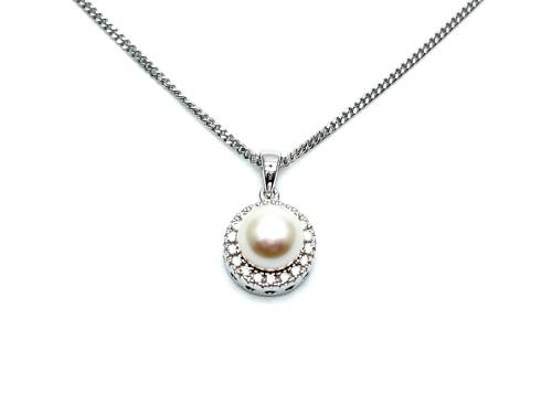 Silver Freshwater Pearl & CZ Pendant & Chain