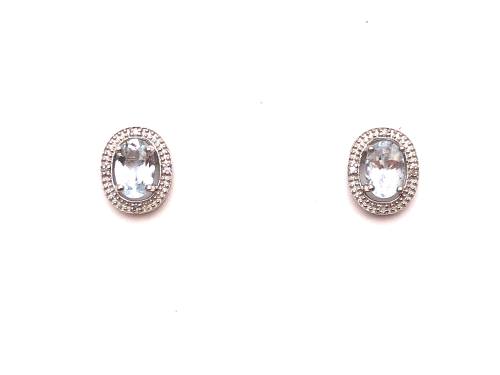 9ct Aquamarine & Diamond Halo Cluster Earrings