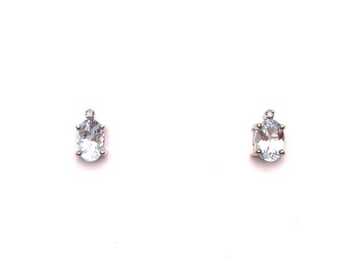 9ct White Gold Aquamarine & Diamond Stud Earrings