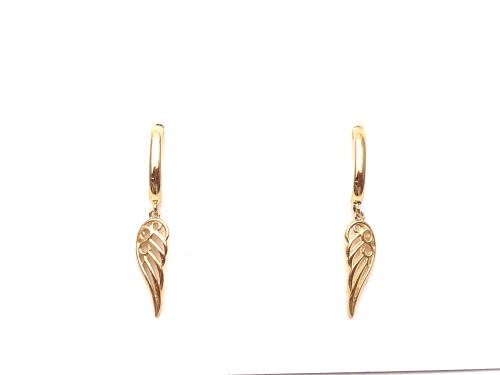 9ct Yellow Gold Angel Wing Drop Earrings