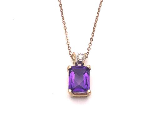 9ct Amethyst & Diamond Pendant & Chain