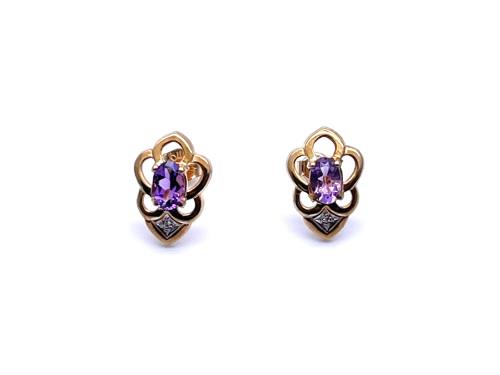 9ct Amethyst & Diamond Earrings