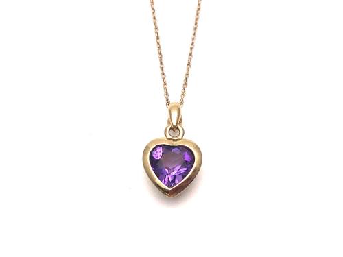 9ct Amethyst Heart Pendant & Chain