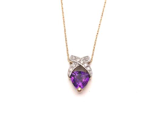 9ct Amethyst & Diamond Pendant & Chain