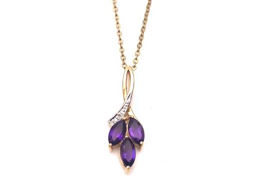 9ct Amethyst & Diamond Pendant & Chain