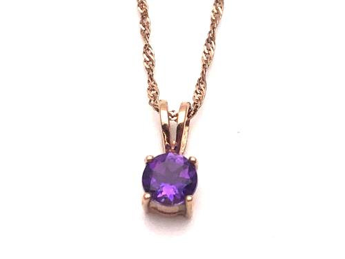 9ct Rose Gold Amethyst Pendant & Chain