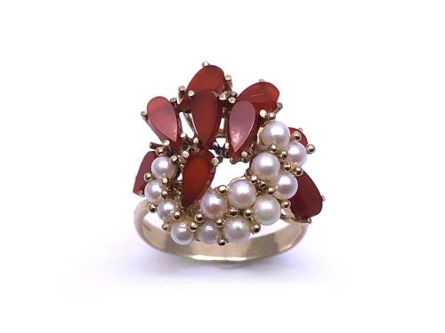 9ct Yellow Gold Carnelian & Pearl Ring