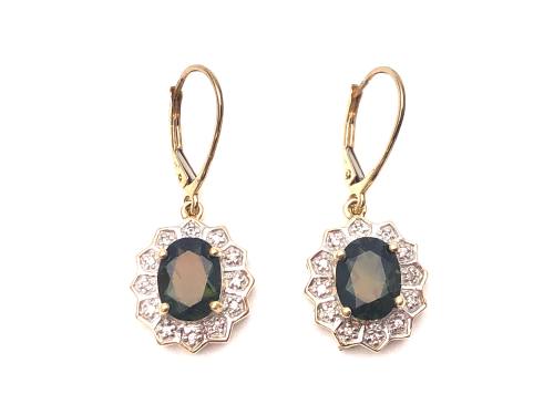 9ct Moldavite & Diamond Drop Earrings