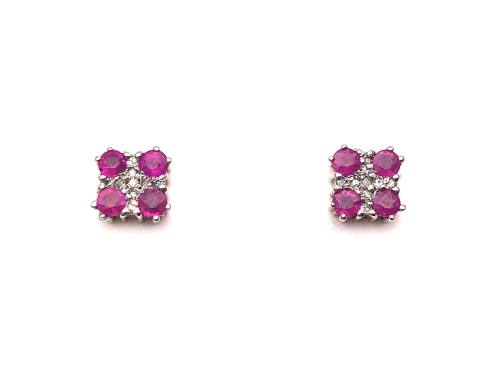 9ct Ruby & Diamond Cluster Earrings