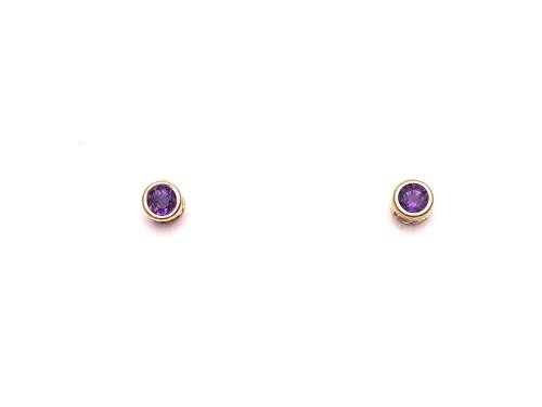 9ct Yellow Gold Amethyst Stud Earrings 3mm