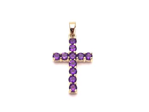 9ct Yellow Gold Amethyst Cross Pendant