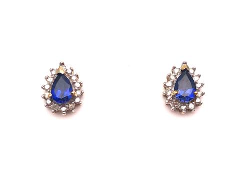 Synthetic Sapphire & Diamond Earrings