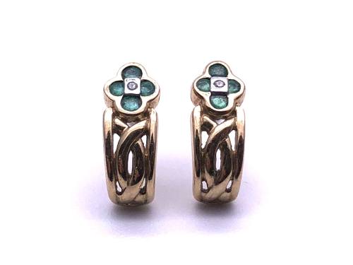 9ct Emerald & Diamond Earrings