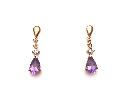 9ct Amethyst & CZ Drop Earrings