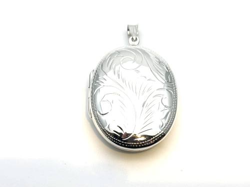 Silver Patterned Oval Locket 42x32mm