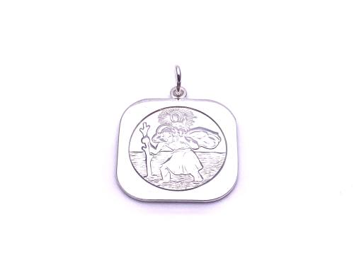 Silver square  St Christopher Pendant 14mm