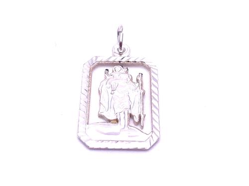 Silver Rectangular Cut Out St Christopher Pendant