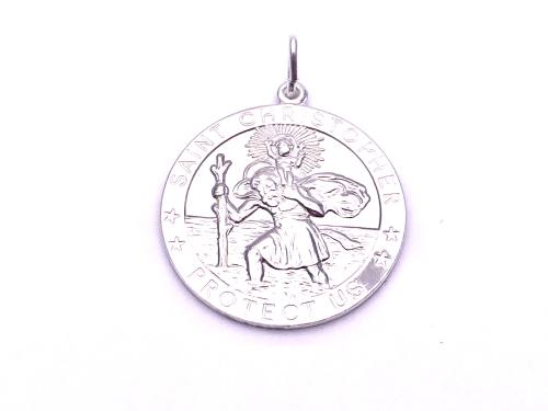 Silver Round St Christopher Pendant 24mm