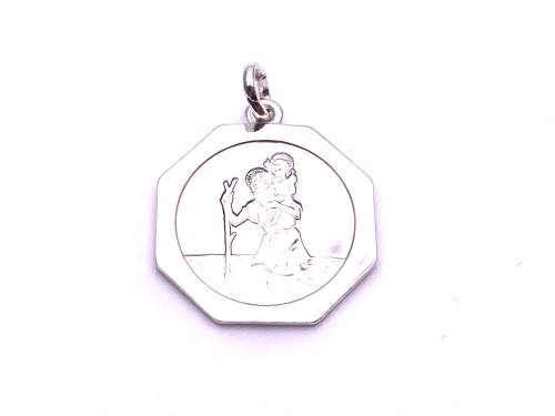 Silver St Christopher 8 Sided Pendant 17mm