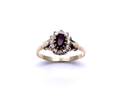 9ct Yellow Gold Garnet & CZ Ring