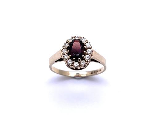 9ct Yellow Gold Garnet & CZ Ring