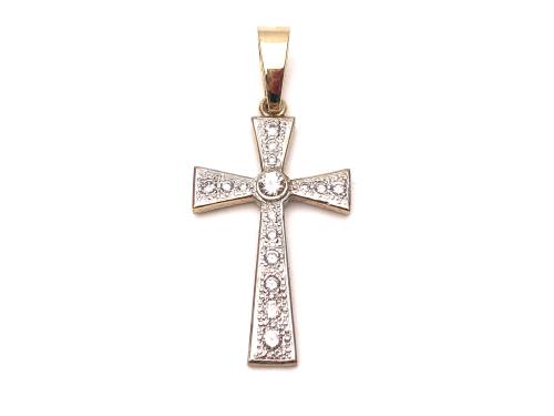 9ct Yellow Gold CZ Cross 65 x 30mm