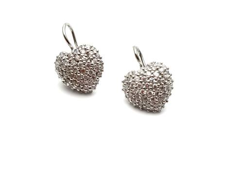 Silver CZ Heart Hook Drop Earrings