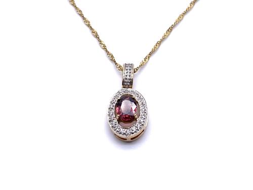 9ct Garnet & Diamond Pendant & Chain