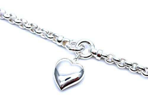 Silver Heart Charm Belcher Bracelet 7.5 Inch