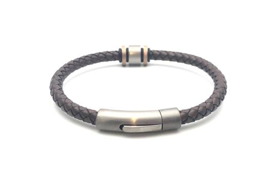 Brown Leather Bracelet Ring Charm Magnetic Clasp