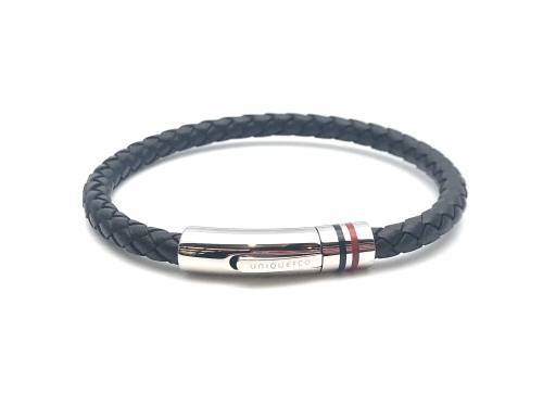 Black Leather Bracelet Stainless Steel Clasp