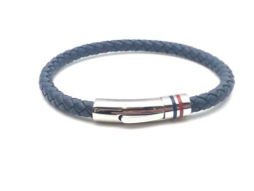 Navy Leather Bracelet Stainless Steel Clasp