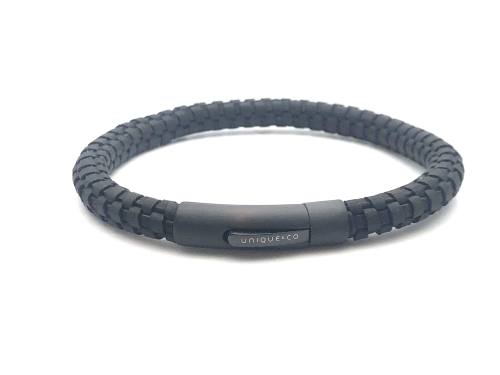 Black Leather Bracelet Black Matte Steel Clasp