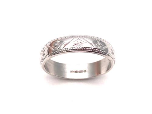 14ct White Gold Patterned Wedding Ring