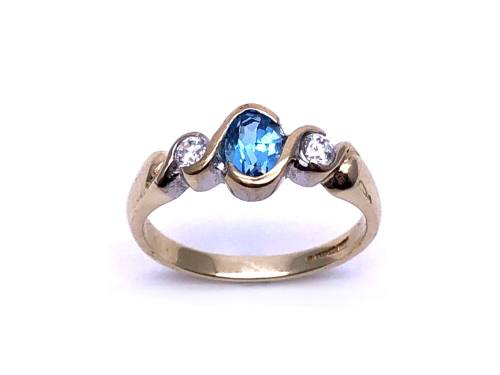 9ct Yellow Gold Blue Topaz & CZ Ring