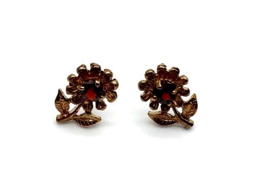 9ct Yellow Gold Garnet Flower Earrings