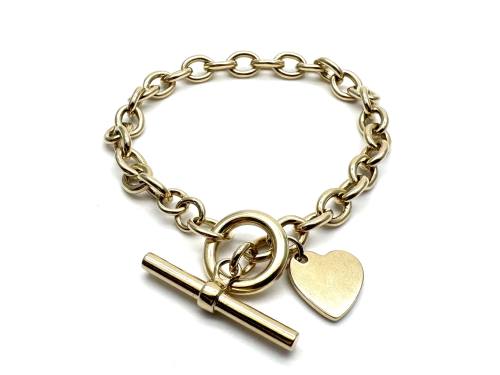 9ct Yellow Gold Heart Toggle Bracelet